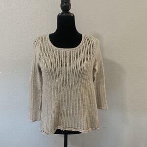 Lucky Brand Sweater Women's Small Beige Metallic Gold Long Sleeves Acrylic